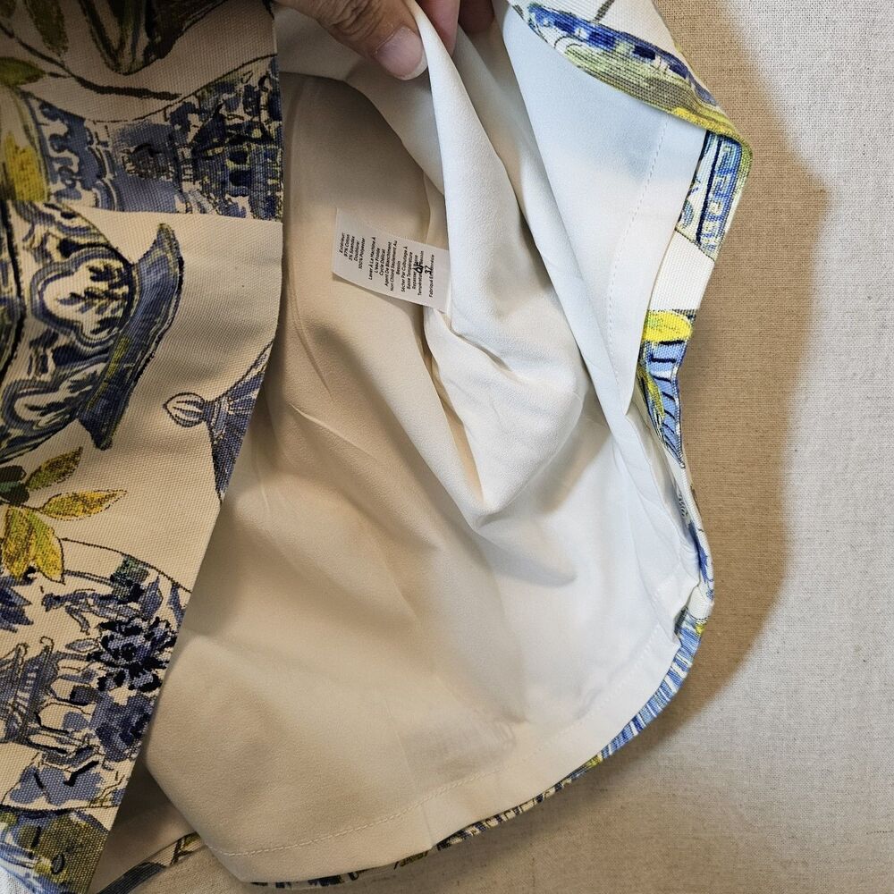 Talbots Mini Skirt Watercolor Chinoiserie Blue White Green Lined Women's Size 4 - Picture 7 of 9
